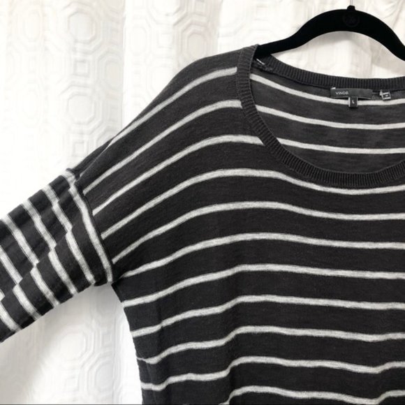 VINCE Gray & White Striped Cotton Sweater sz L - Picture 3 of 7
